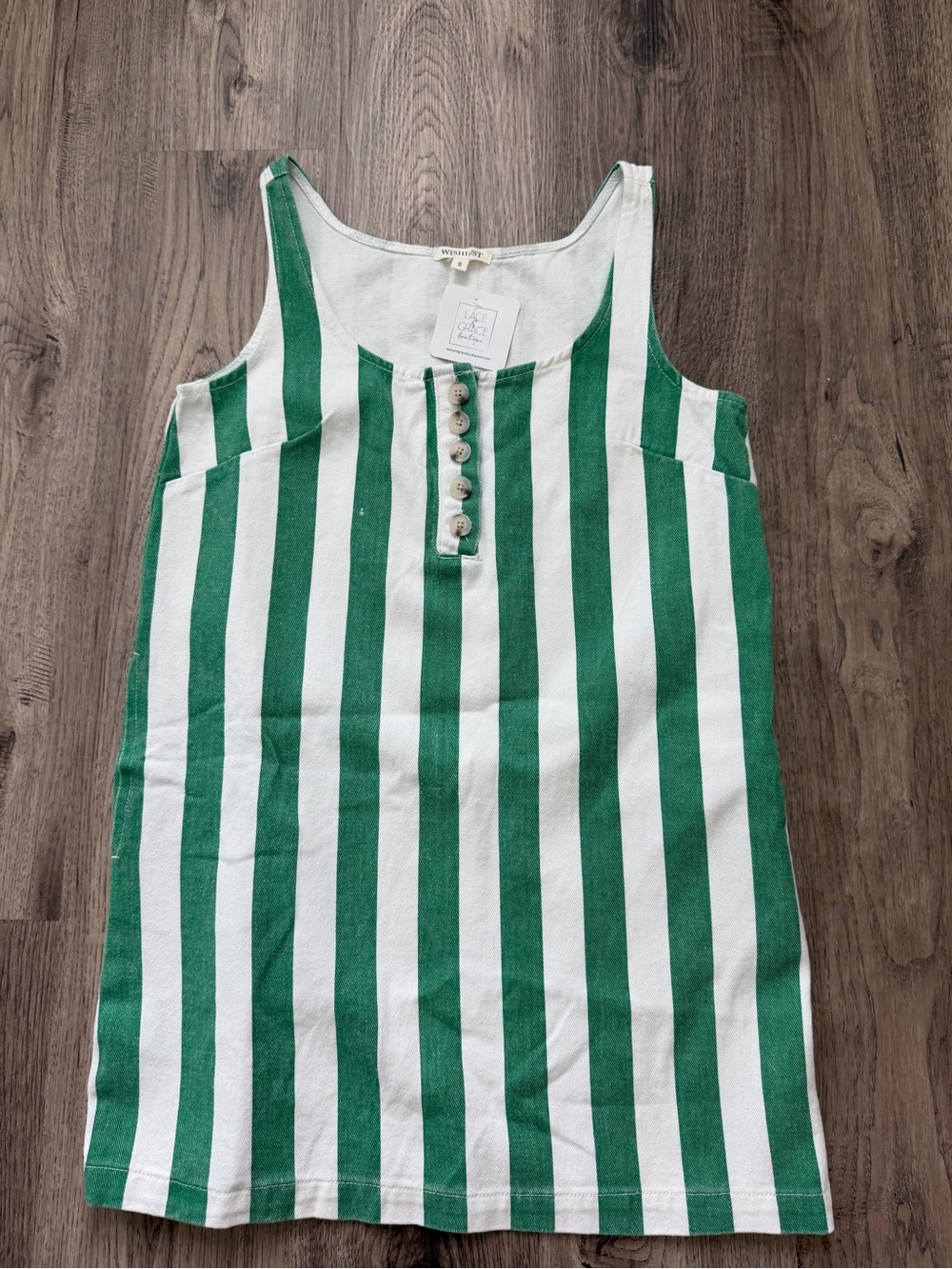 Wishlist Green and White Vertical Stripe Mini Dress with Front Buttons